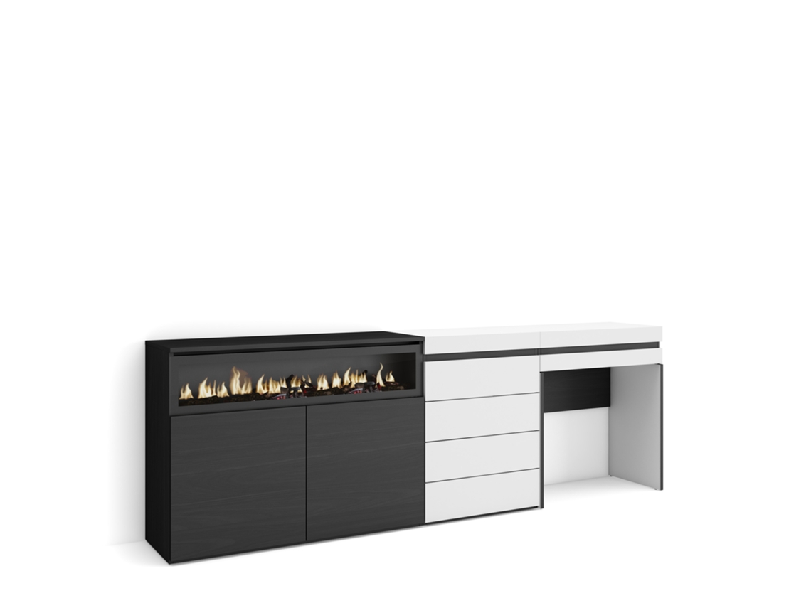 Aparador, Buffet | Amplio espacio de almacenaje | 227x75x35 cm | Para dormitorio | Chimenea eléctrica | Cómoda | Tocador | Blanco Duérmete Online