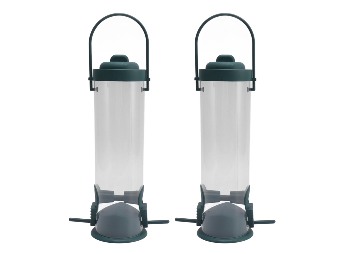 2 Juegos De Comederos Tubulares De Plástico Transparente Para Pájaros Con 2 Rejillas De Ventilación Y 2 Puertas Para Uso En Jardín.