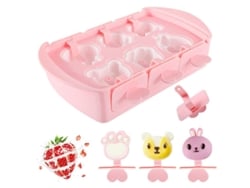 Molde de silicona para helados infantiles con palitos y tapa antiderrame con diseño de animales.
