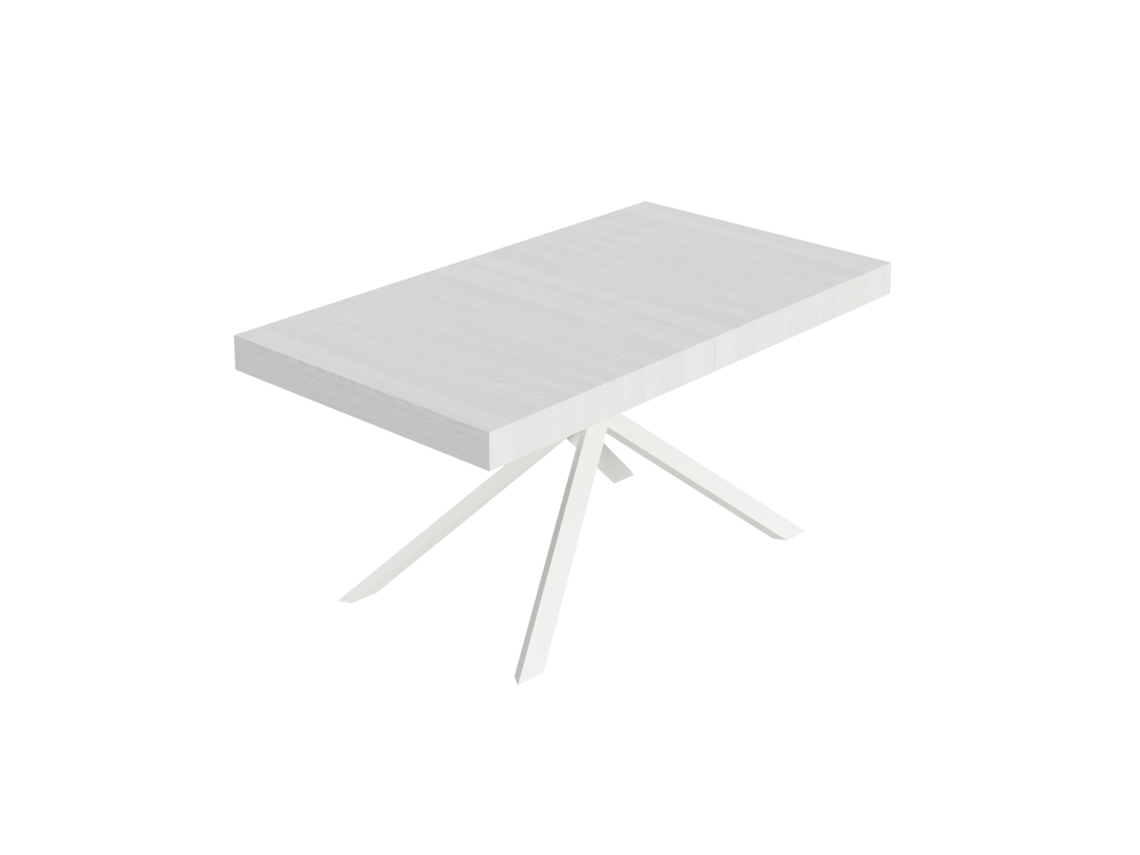 Mesa extensible Niket 160/244x80 cm fresno blanco con patas blancas Itamoby