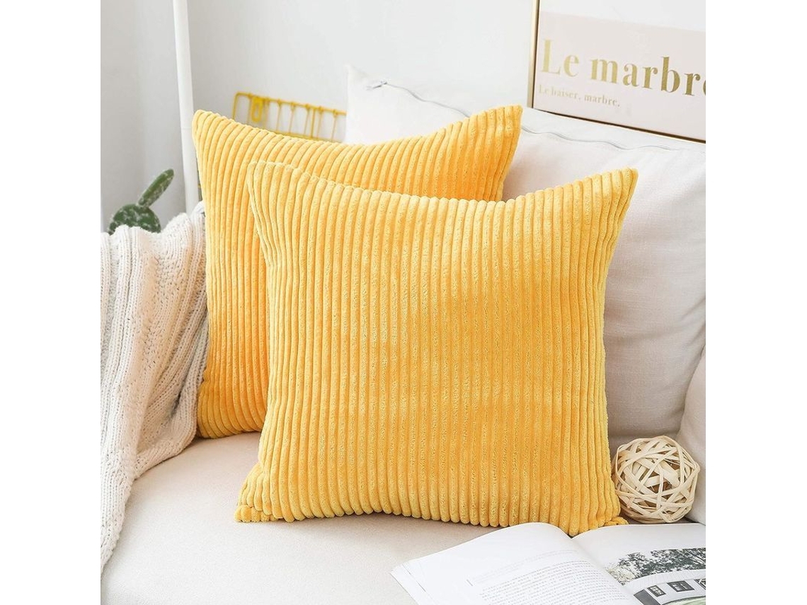 2026-fundas De Almohada Amarillo Girasol 45x45 Cm Suaves De Corduroy Rayado Decorativas Para Sofá Set De 2
