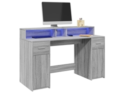Escritorio | Mesa | Escritorio con luces LED 140x55x91cm Madera sintética Gris Sonoma