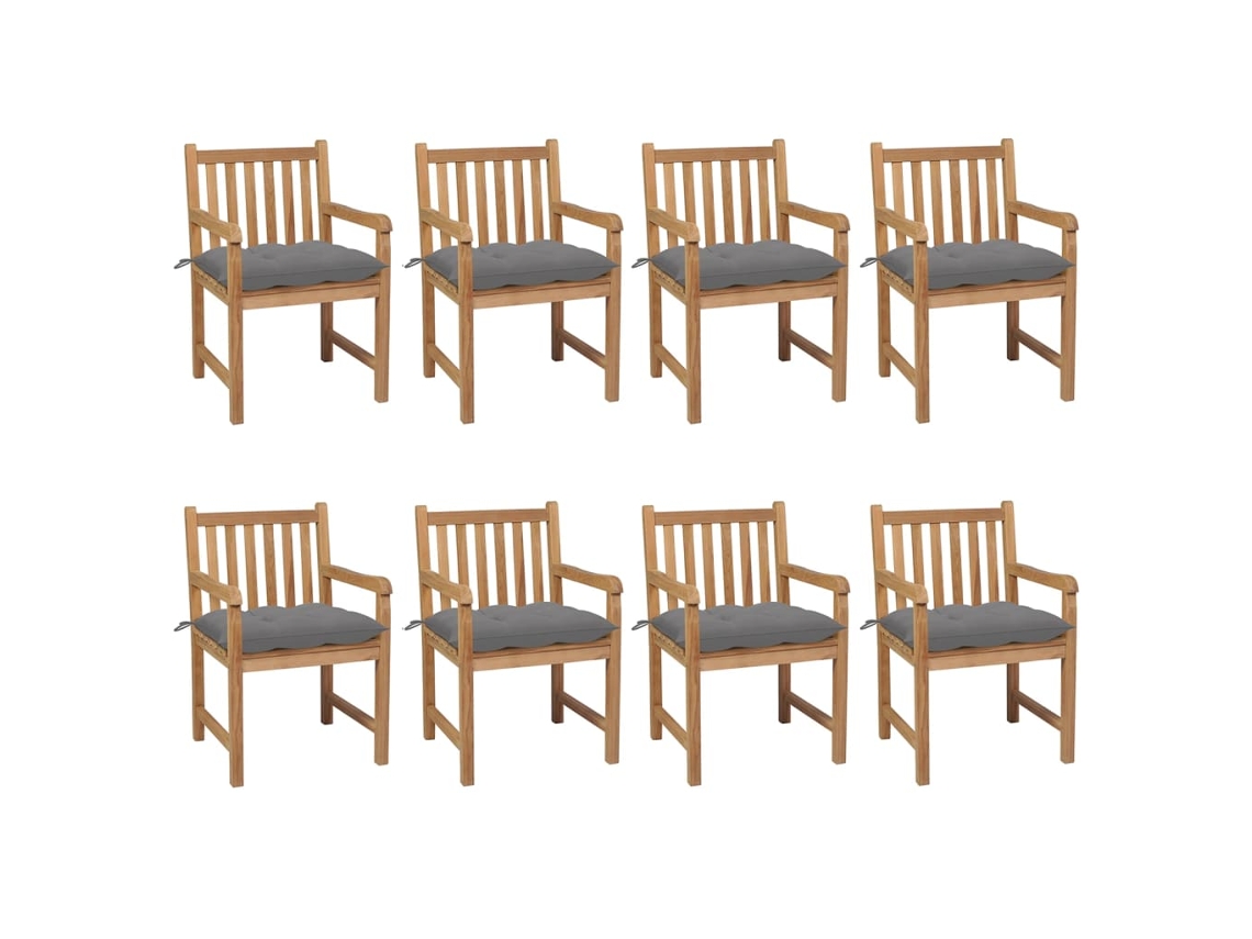 Sillas de jardín DKD Home Decor de 8 piezas con cojines grises de teca maciza