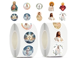 500 pegatinas religiosas de Jesús, con un bonito estilo de dibujos animados, fabricadas en PVC impermeable.