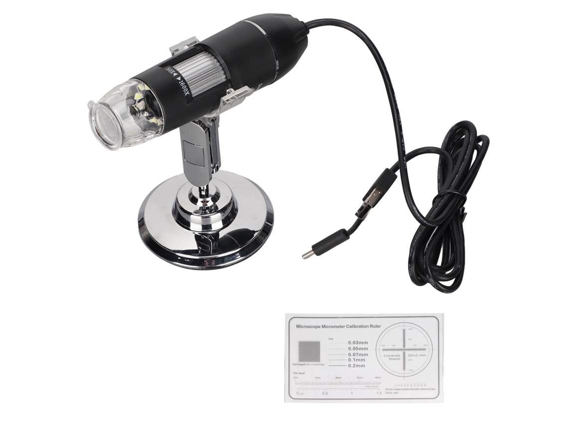 Microscopio Digital Ajustable 3 En 1 8 Led 50x-1600x Usb Type C Micro Usb