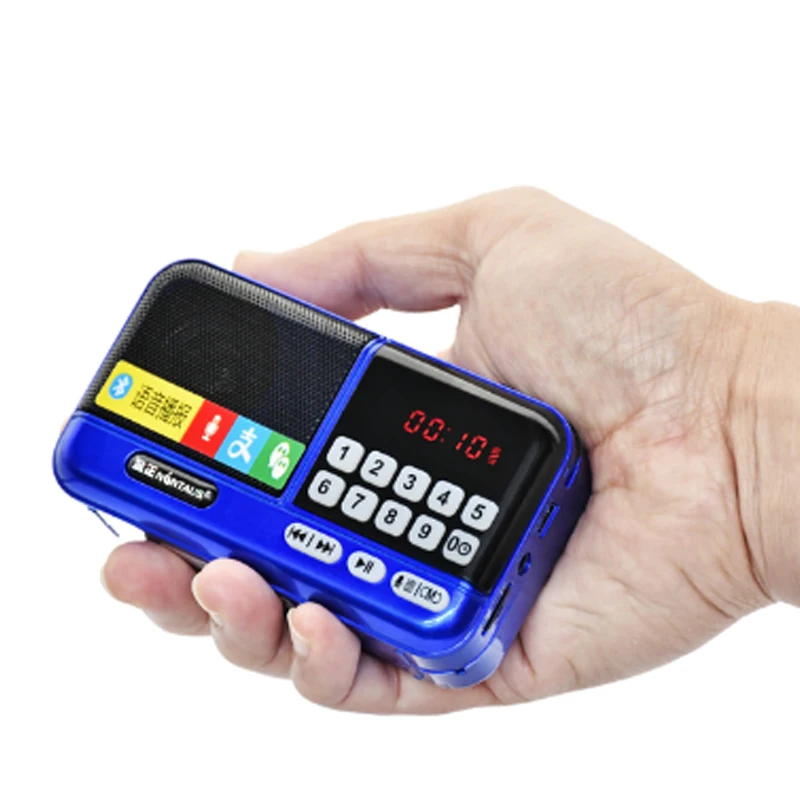 Mini Radio (azul), Altavoz Bluetooth, Reproductor De Música Con Tarjeta Tf, Usb Y Auriculares, Grabadora Y Pantalla Digital Led.