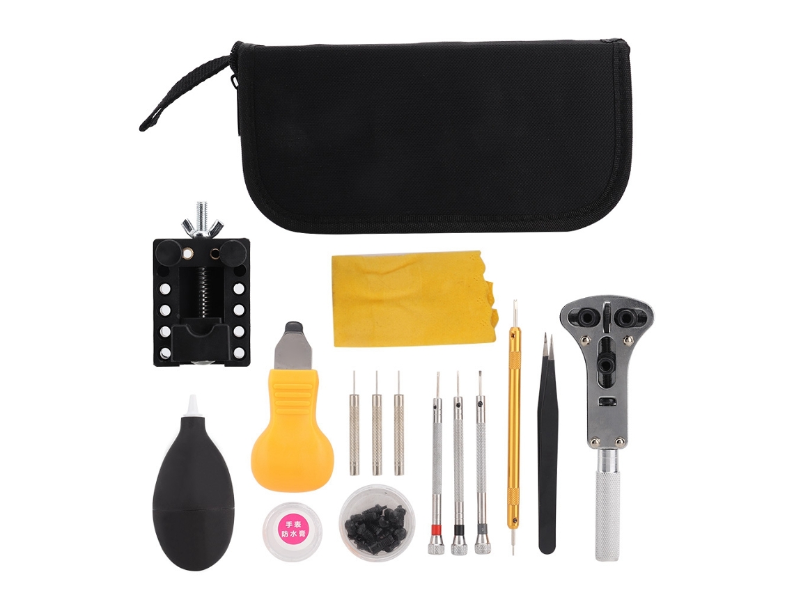 Kit de 15 herramientas de reparación y limpieza para relojes y llaves inglesas