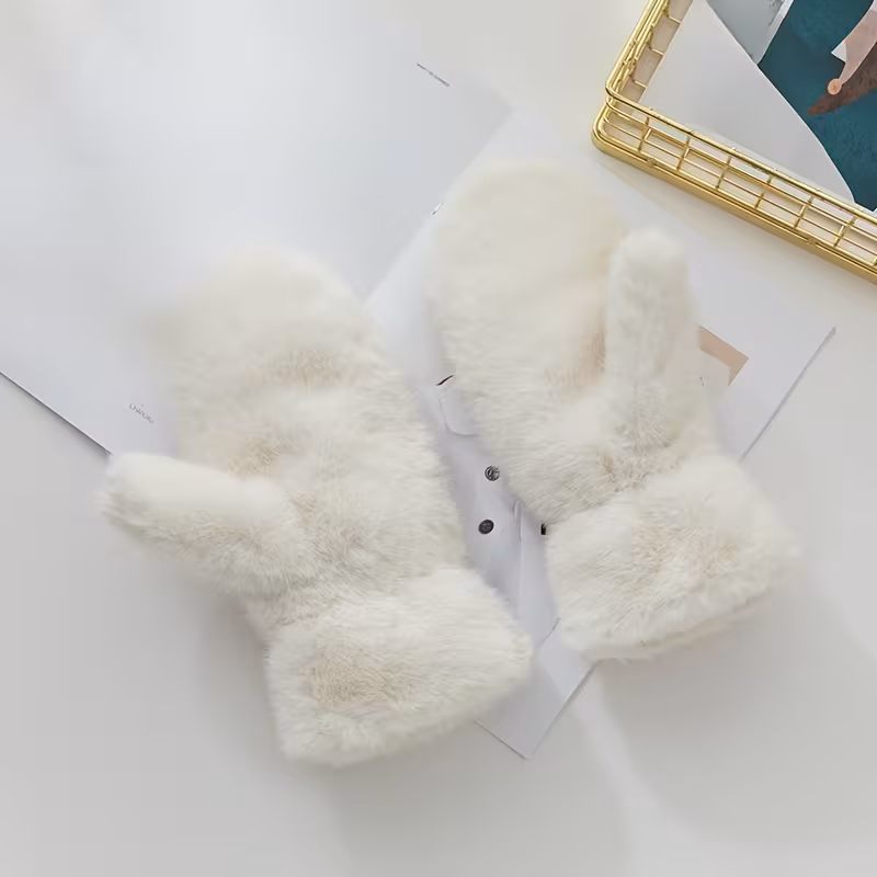 Guantes térmicos de invierno para mujer, bonitos guantes de ciclismo de color liso con forro grueso de visón sintético Stelasplen