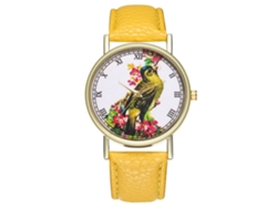 Reloj De Pulsera Zhoulianfa Para Mujer Con Estampado De Pájaros, Cuarzo Analógico, Amarillo, Redondo.