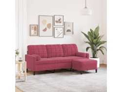 Sofá De 3 Plazas Con Taburete De Terciopelo Rojo Tinto 180 Cm
