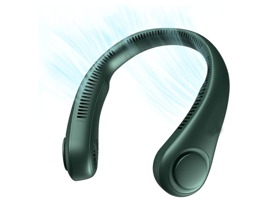Ventilador de cuello portátil sin aspas, recargable, manos libres, 3 velocidades, color verde Gusshious