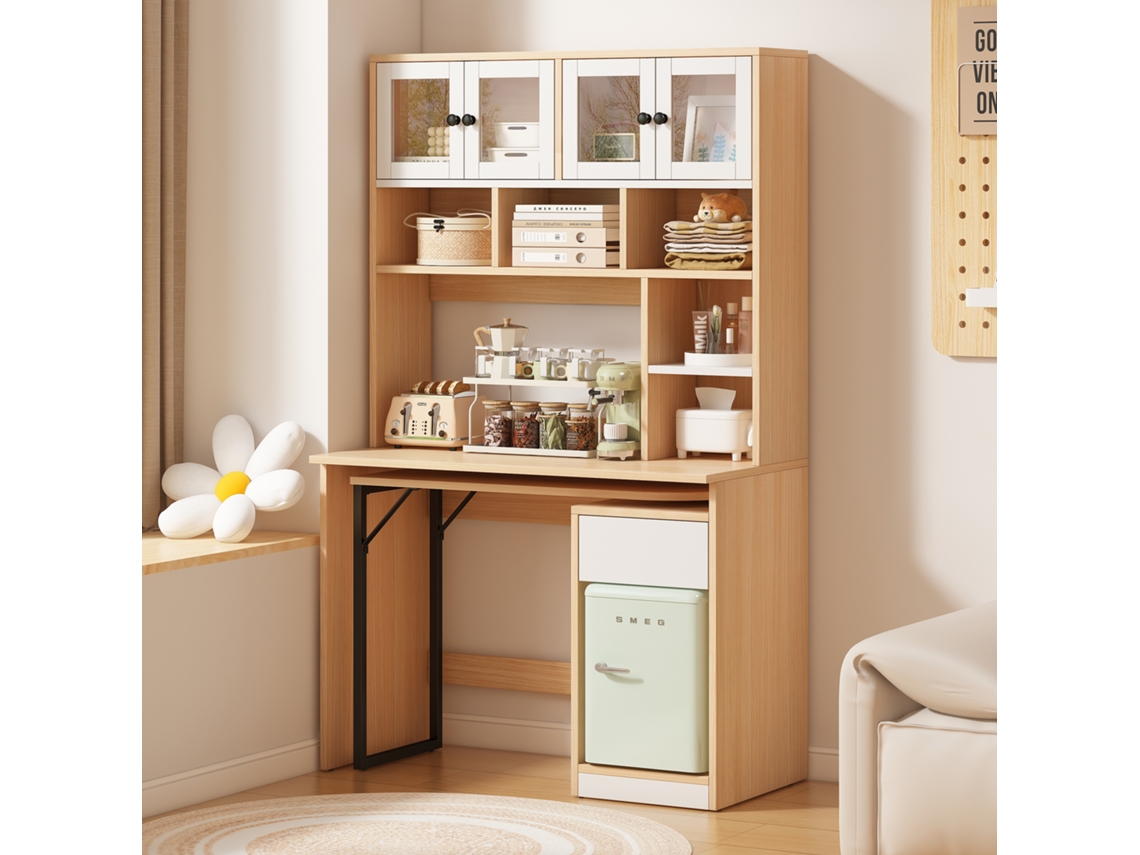 Escritorio Computadora 180 Cm - Mesa De Trabajo Con Estante Y Armario - Blanco Natural