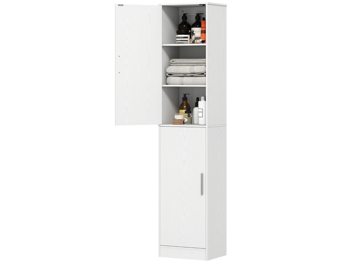 Mueble alto y estrecho de 180 cm con 2 puertas y estantes regulables, color blanco.