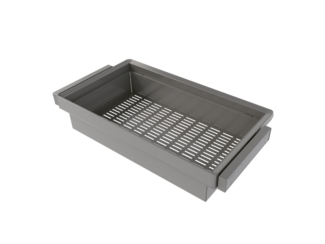 Kit de cajón y marco regulable de metal Quartz para armario, con cierre suave y guías de extracción total, módulo de 90 cm, acabado Titanio Emuca