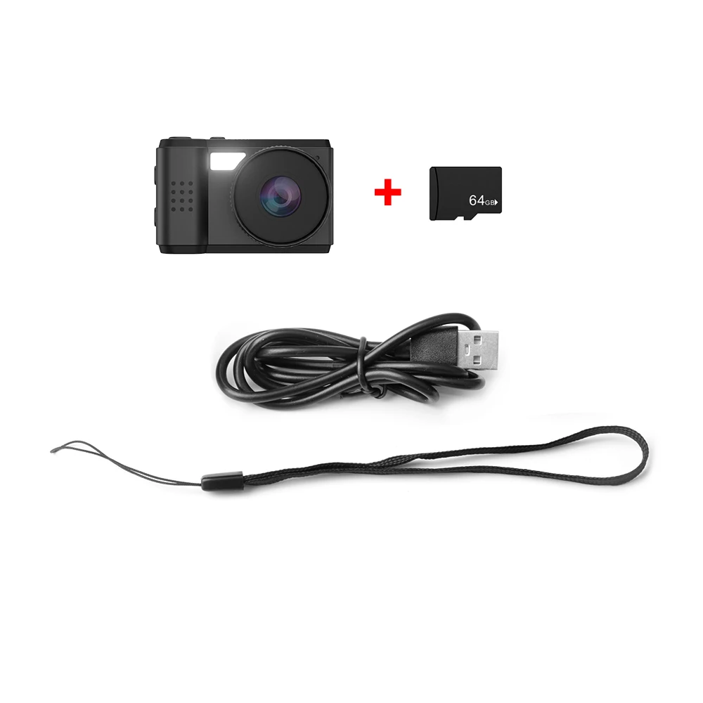 Mini Videocámara Hd 1080p Con Pantalla Y Altavoz, Compatible Con Tarjeta Tf (cámara + 64 Gb - Ninguno)