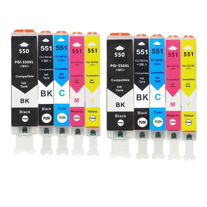 2setpgi550 Cli551 Para Cartucho Canon Pgi-550 Cli-551 Para Pixma Ip7250 Mg5450 Mg5550 Mg5650 Mg5655 Mg6350 Mg6450