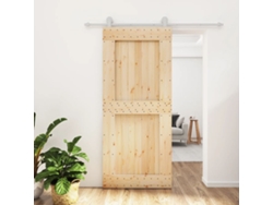 Puerta Corredera Con Herrajes Madera Maciza De Pino 90x210 Cm