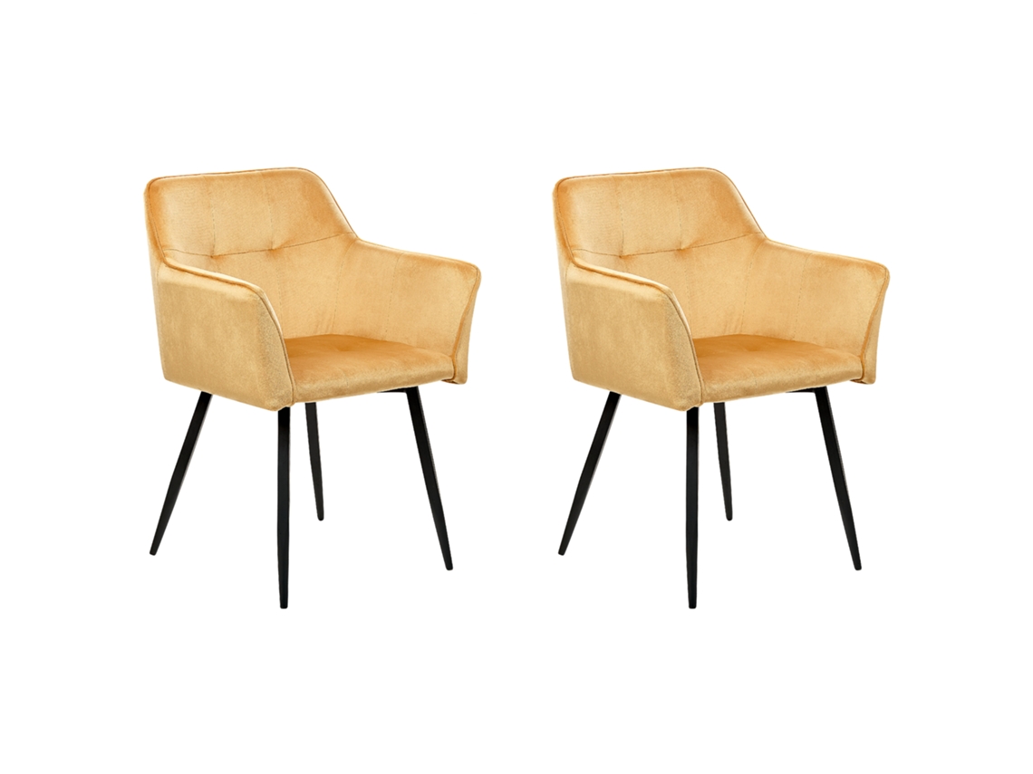 Conjunto de 2 cadeiras estofadas BELIANI Jasmin de Veludo Amarelo 60x49x91