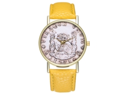 Reloj De Pareja De Cuero Con Patrón De Moneda Dollar Moda Unisex Amarillo