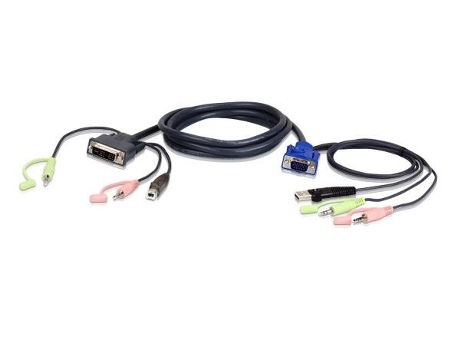 Adaptador de cable de video Aten 2L-7Dx2U 1.8M Vga D-Sub + 3.5Mm + Usb Tipo-A Dvi-I + 3.5Mm + Usb Tipo-B Negro Verde Rosa