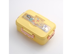 Fiambrera bento de tres compartimentos con un bonito estampado de dinosaurios, ideal para niñas. MDUG (amarilla)