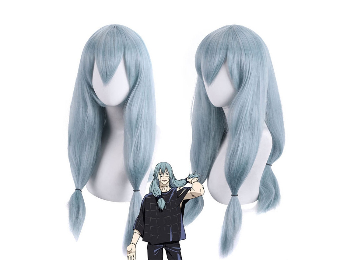 Peluca De Cosplay Mahito Jujutsu Kaisen, Azul-claro Larga Con Trenzas Dobles, Ideal Para Fiestas, Convenciones Y Eventos De Anime