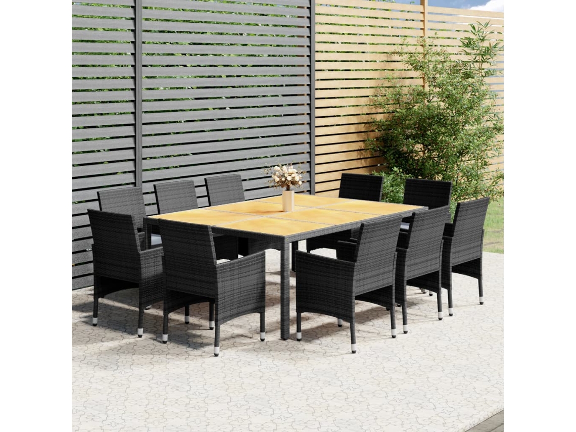 11 Piezas Conjunto De Jantar Para Jardim Vime Pe Cinzento Dkd Home Decor