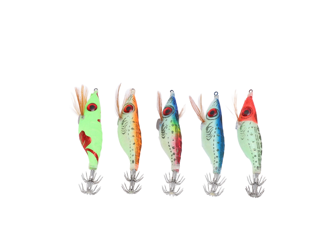 2026rebe-5pcs Cebo De Camarón De Madera Falsa Con Anzuelo Luminoso Para Pesca, Lure Wobbler Jig Artificial Para Calamar