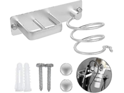 Soporte de pared de aluminio para secador de pelo GOKOCO, con cable y espacio de almacenamiento.