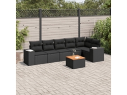 Conjunto de sofá de jardín de 7 piezas con cojines de mimbre negro de DKD Home Decor