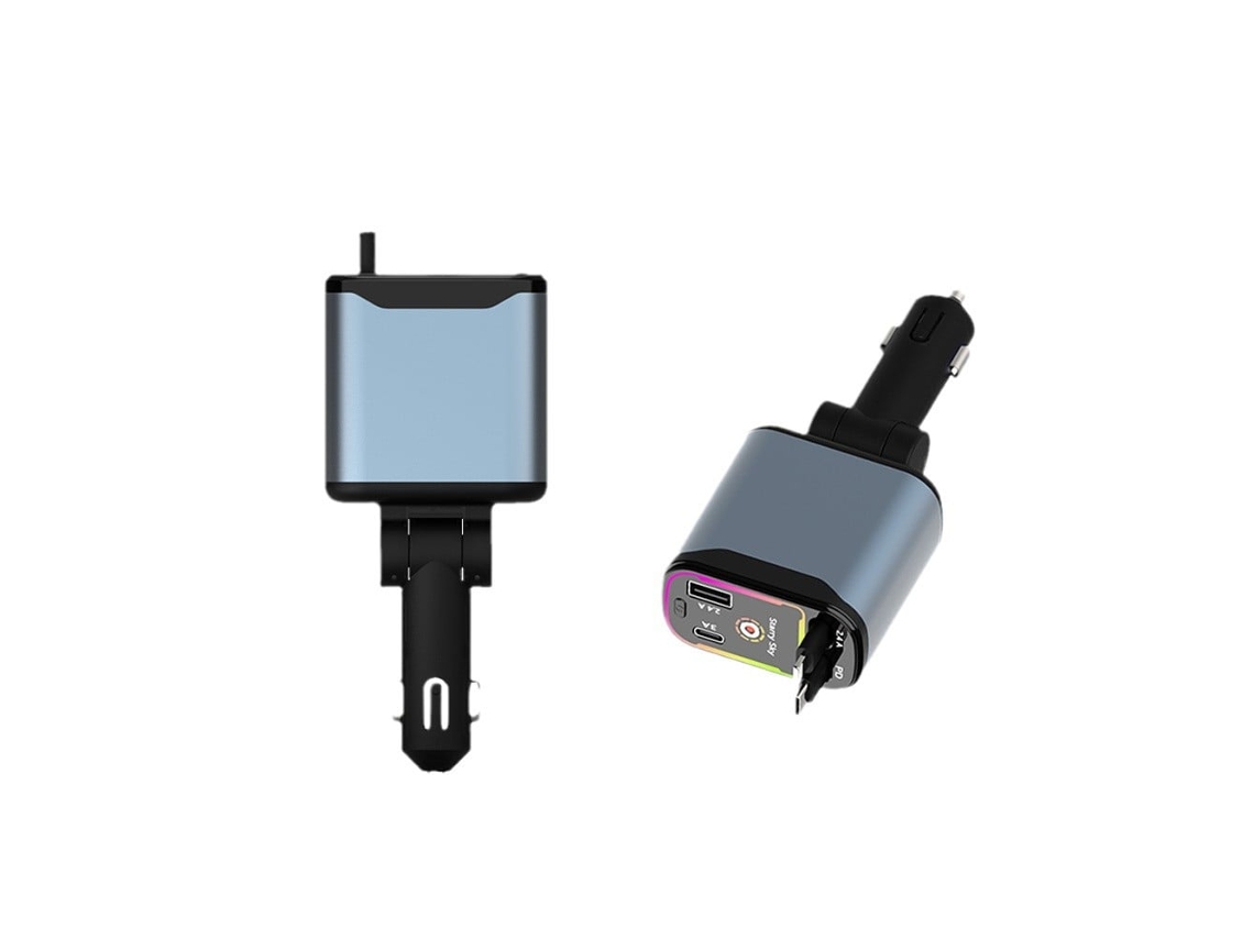 Cargador Coche 4 En 1 120w Qc3.0 Cables Retráctiles Lightning+usb-c, Luz Ambiental Estelar, Rotación 180° Entrada 12-24v