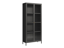 Vitrina Säkylä con 2 puertas y 4 estantes cristal acanalado y acero 180 x 80 x 35 cm - Negro y Translúcido [EN.CASA]