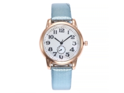 Reloj Vansvar Para Mujer Con Correa Fina De Pu, Números Arábigos, Azul Claro.