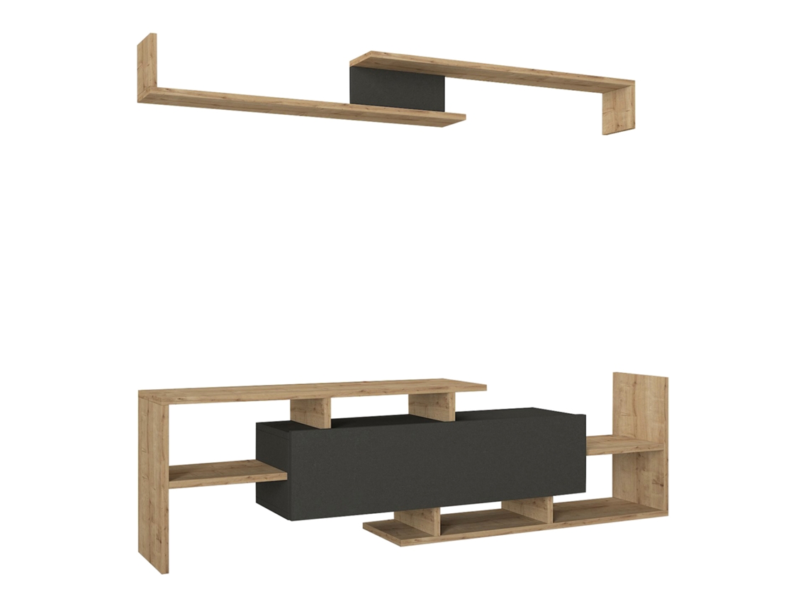 Mesa Para Tv Liksefte Com Prateleira De Parede 154x28x42 Cm Carvalho Safira/preto [EN.CASA]