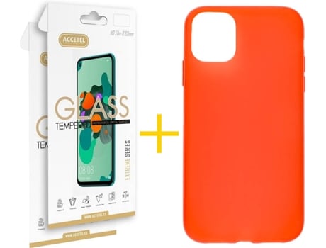 Kit Carcasa y Protector Cristal 2X iPhone 12 « 12 Pro Skyhe Silicone Rojo