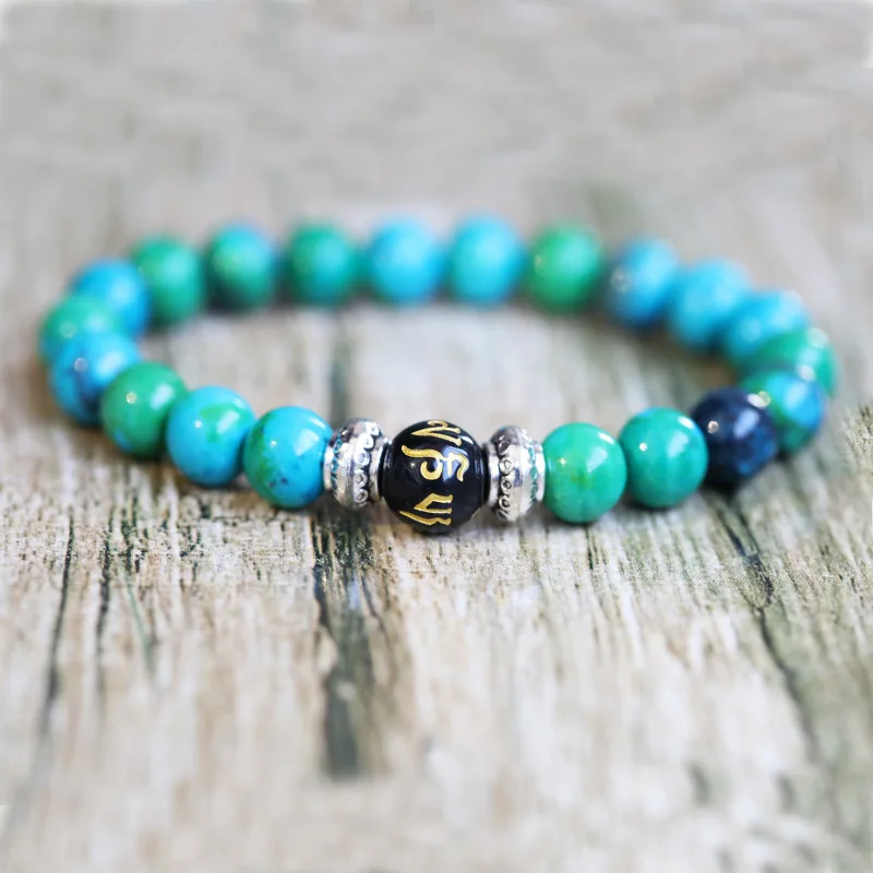 Pulsera Con Mantra De Seis Sílabas Al Estilo Tibetano, Piedra Natural En Bruto, Piedra Energética, Pulsera Espiritual