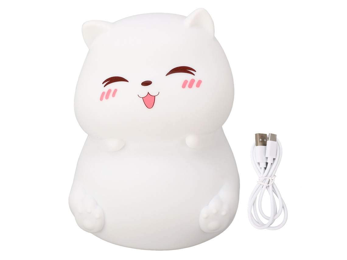 Lámpara de noche de silicona con forma de gato, control táctil, color ajustable, recargable.