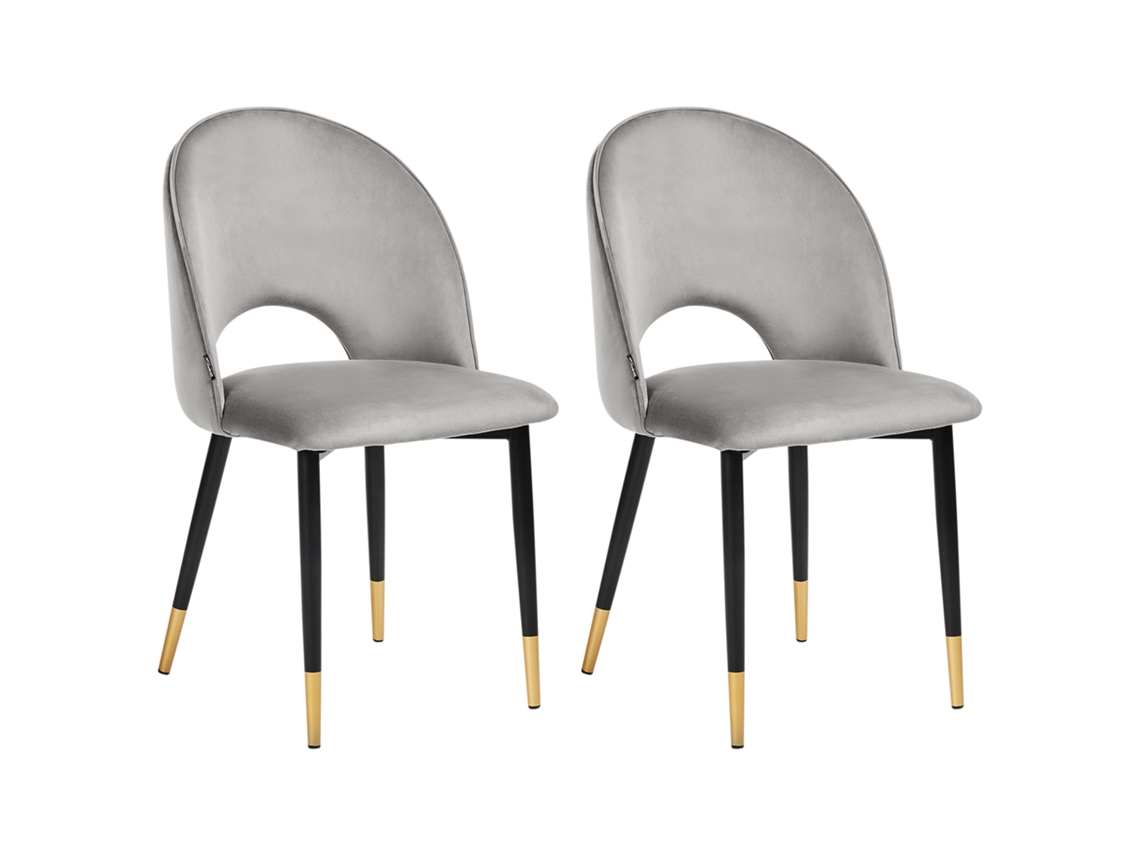 Conjunto com estofado aveludado BELIANI Magalia de Veludo Cinzento 47x45x84