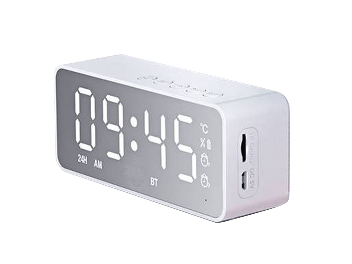 Despertador Con Altavoz Bluetooth, Despertador Eléctrico Multifuncional, Superficie Espejada Con Alarmas Dobles Para Casa, Dormitorio, Blanco