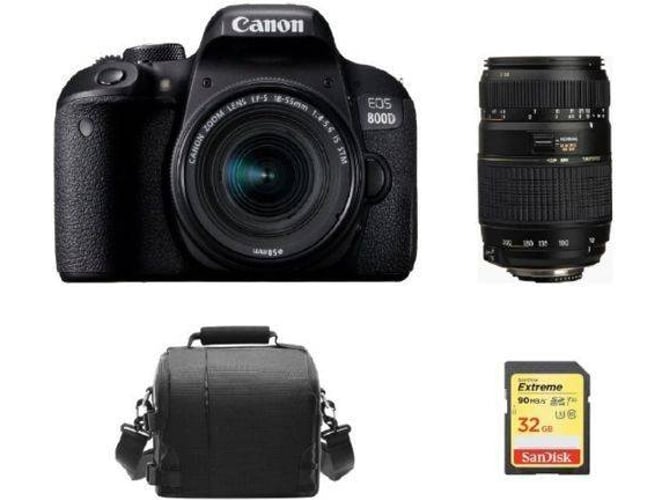 Kit Cámara Réflex CANON EOS 800D EF-S 18-55mm F4-5.6 IS STM + Tamron AF 70-300mm F4-5.6 Di LD + SD de 32GB + Bolsa
