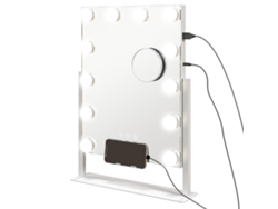 Espejo de maquillaje estilo Hollywood con luces, 12 bombillas LED, 3 modos de iluminación y entrada USB, 36,5 x 8,5 x 45,5 cm, blanco.