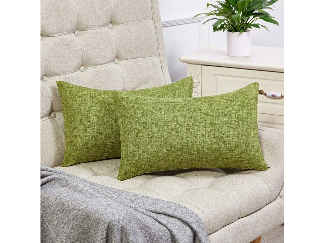 Rebe-2 Fundas De Almohada Lumbar Verdes Otoño Rusticas Lino Decorativas 12x20 Pulgadas Para Sofá