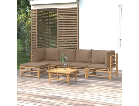 Conjunto 6 de muebles de jardín VIDAXL bambú con cojines gris taupé