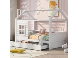 Cama Infantil 90 X 200 Cm, Protección Contra Caídas, Madera Maciza, Somier, Blanco