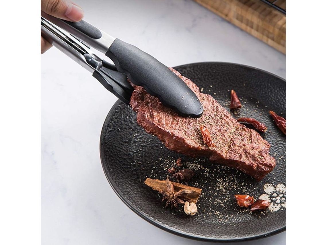 Pinzas De Cocina De Acero Inoxidable Y Silicona Para Barbacoa Y Cocina 22cm Color Negro