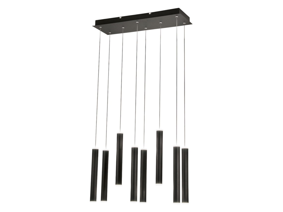 Lámpara colgante Fabas Luce Prado con 8 luces LED, 52 W regulable, negro mate, diseño lineal