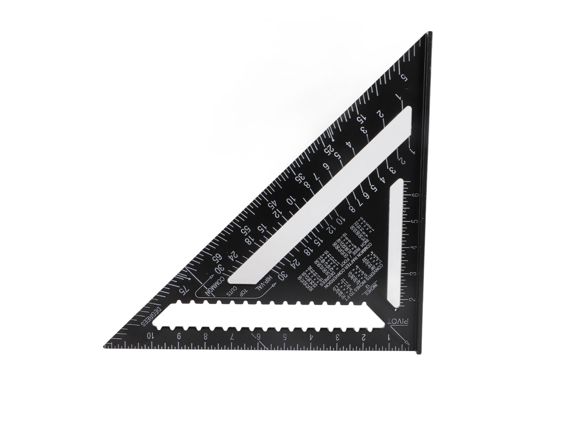 Regla triangular de ángulo recto de aluminio negro, 12 pulgadas, herramienta de medición para carpintería (sin marca)