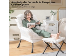 Sillones para el Salón con Reposapiés, Butaca Dormitorio con Almohada, Reposabrazos, Bolsillo Lateral, Sillón de Relax Sala Dormitorio Oficina COSTWAY