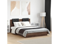 Estructura Cama Con Cabecero Luces Led Marrón Roble 120x190 Cm