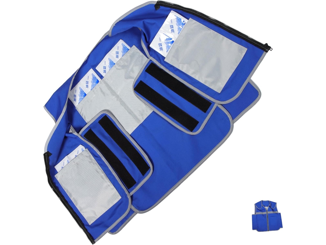 1 Chaleco refrigerante para hombre con bolsillos para hielo y compartimento para portátil.